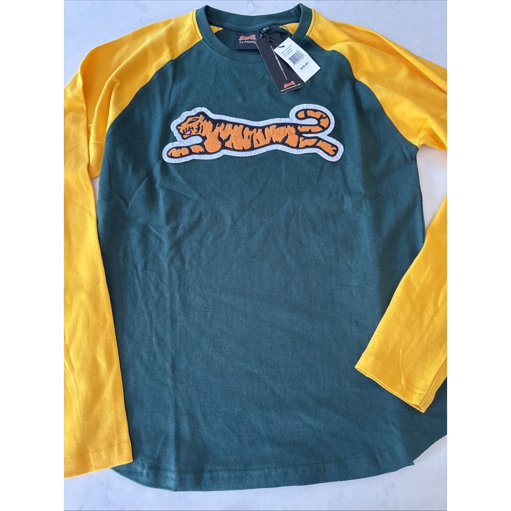 LE TIGRE Color-Blocked Embroidered Tiger Logo Mens M Ragland Baseball LS Shirt